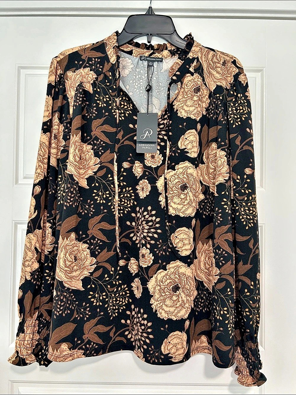Adrianna Papell Floral Blouse in Black & Brown Size XL NWT
